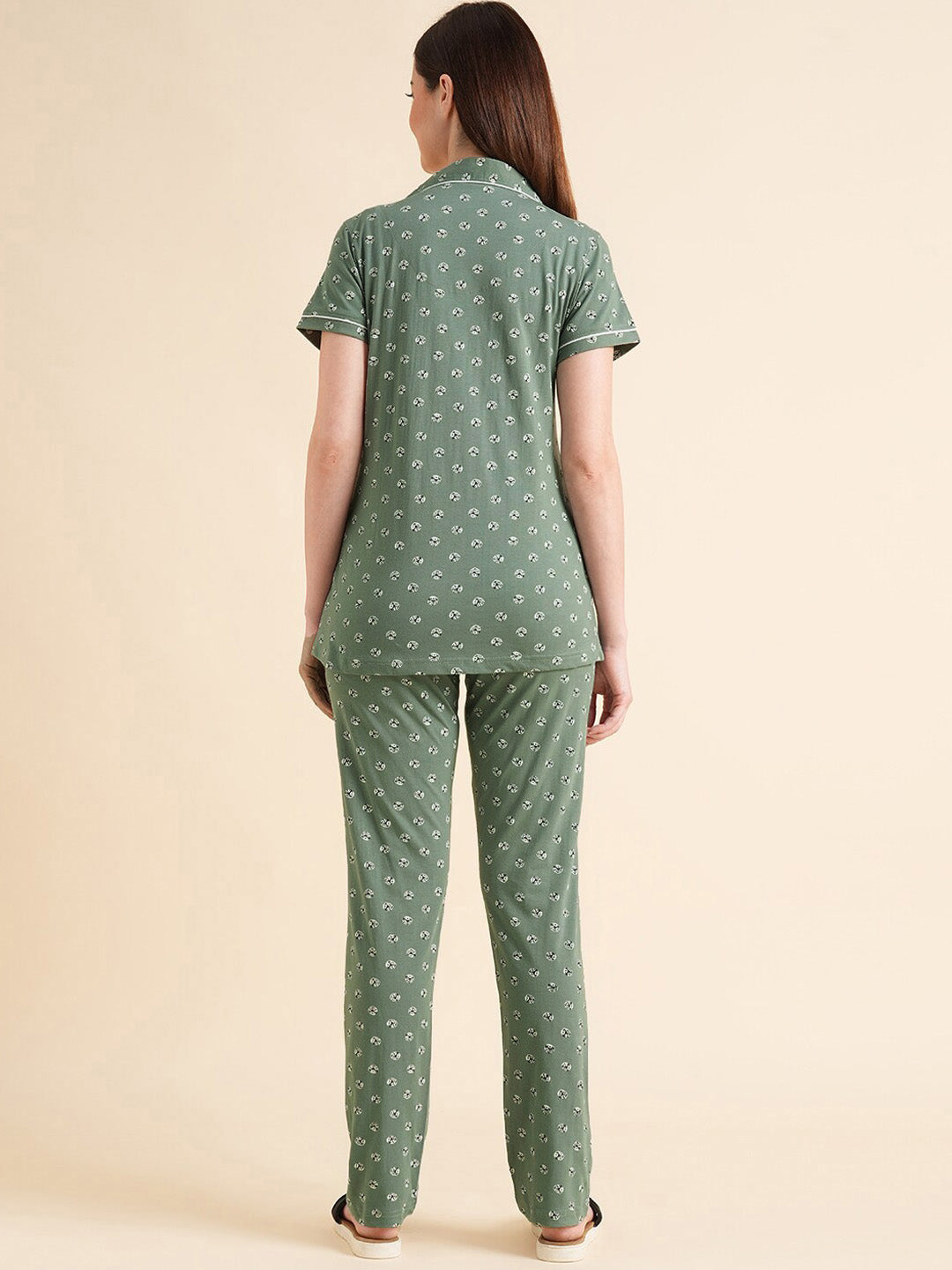 Sweet Dreams Green & White Conversational Printed Pure Cotton Night Suits