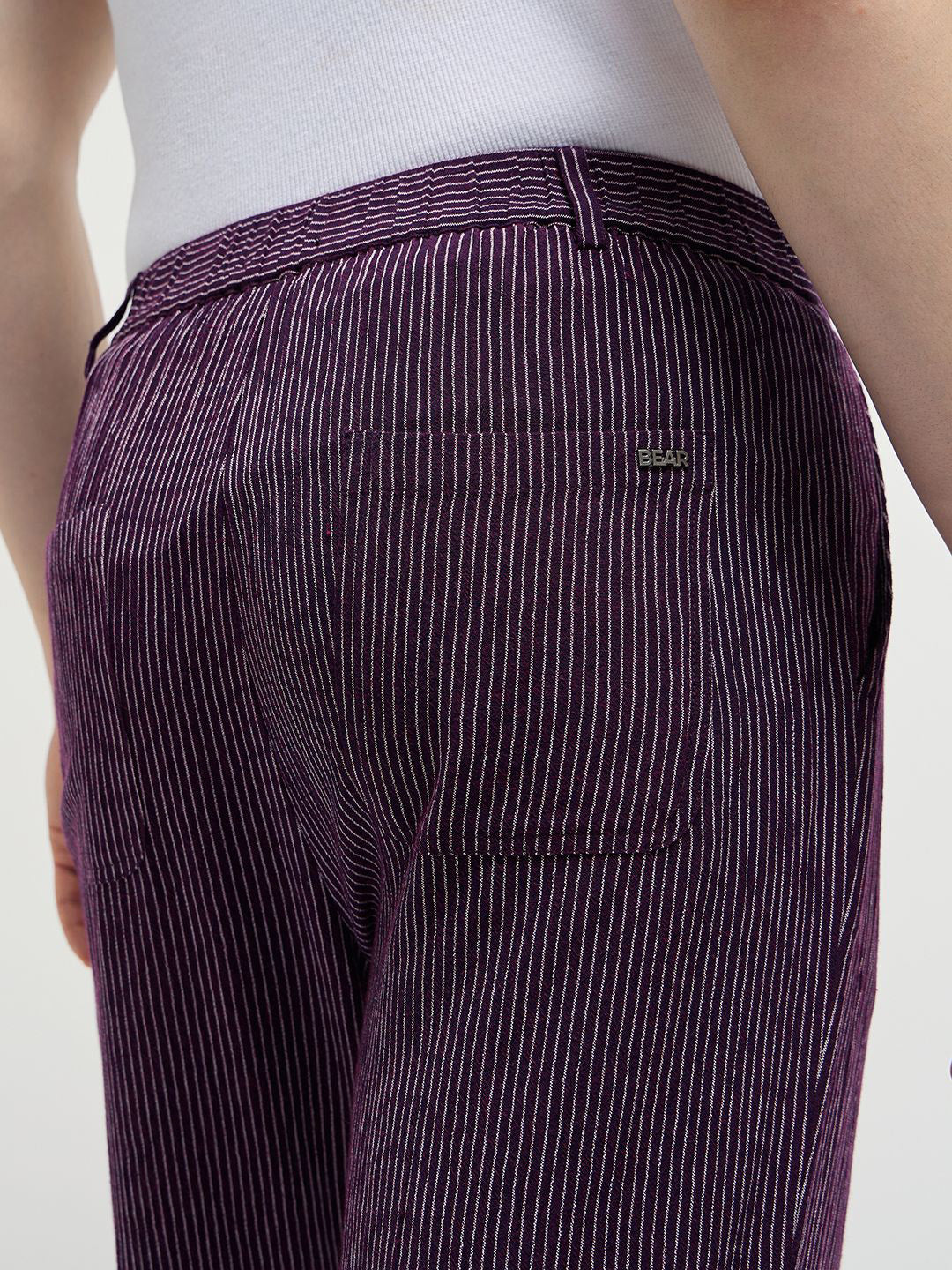 THE BEAR HOUSE Men Striped Slim Fit Pleated Trousers