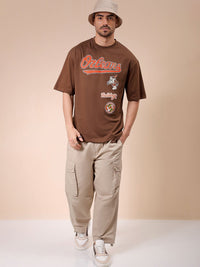 The Indian Garage Co Men Typography Printed Round Neck Cotton Oversized T-shirt