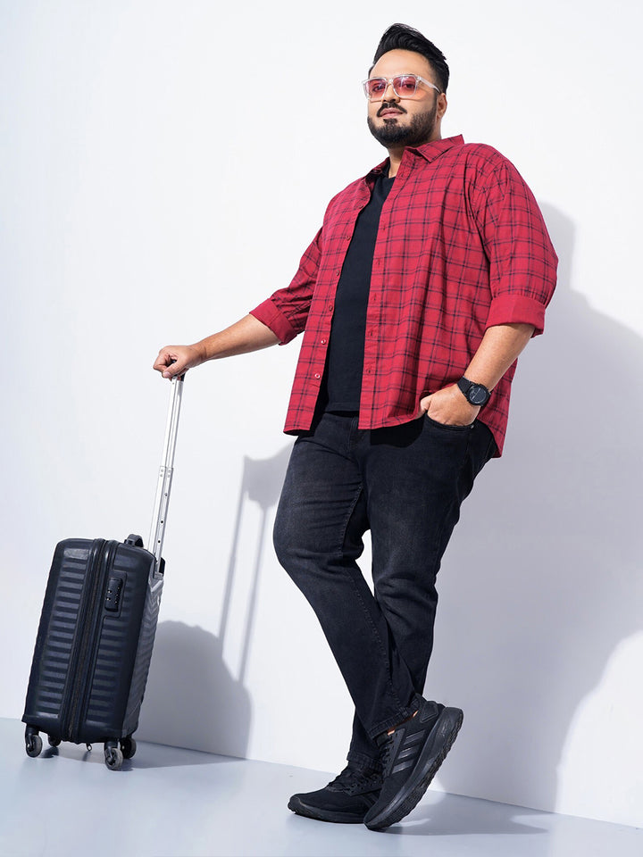 The Indian Garage Co Plus Size Windowpane Checked Cotton Casual Shirt