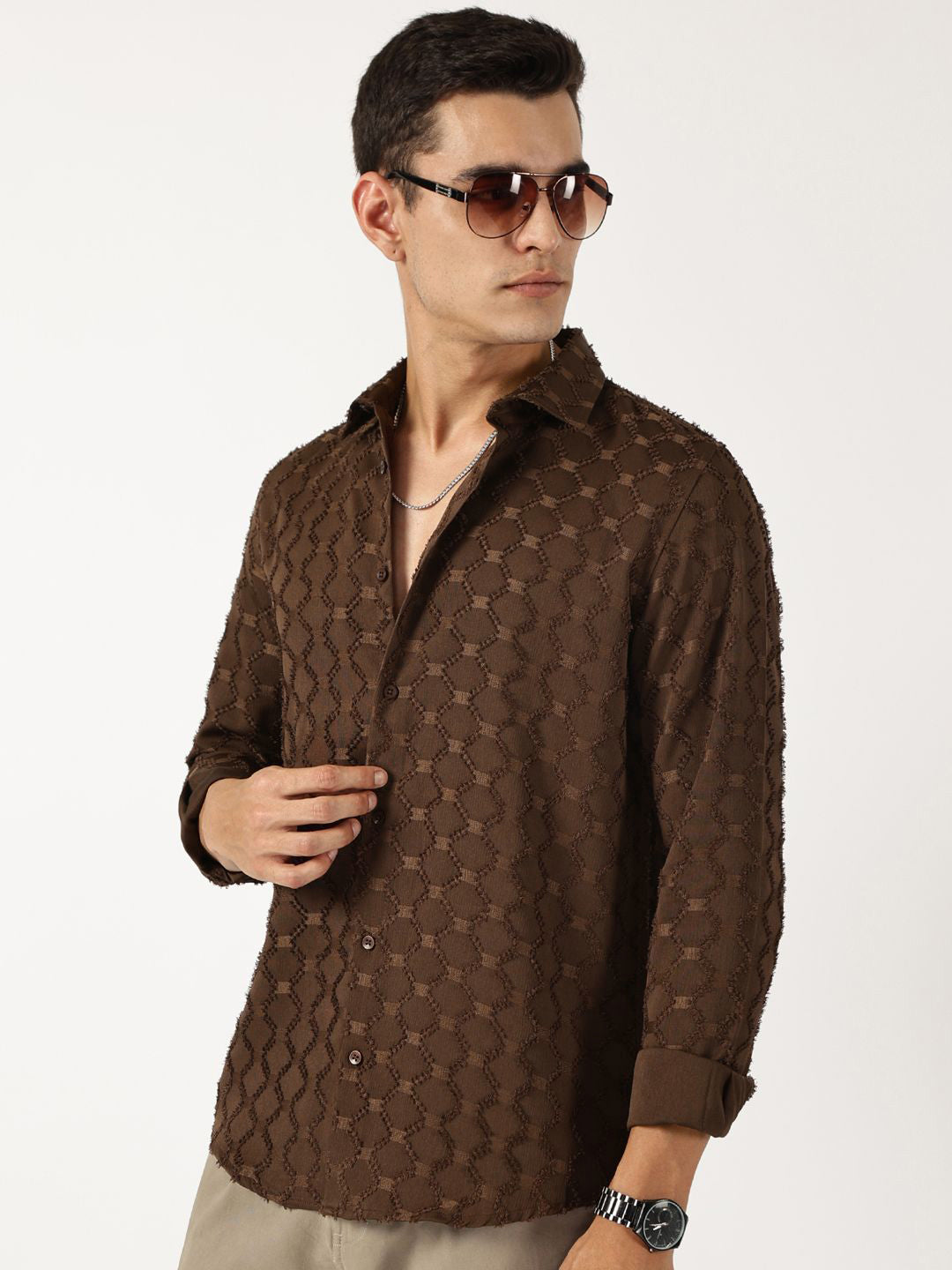 Thomas Scott Men Premium Spread Collar Textured Casual Shirt
