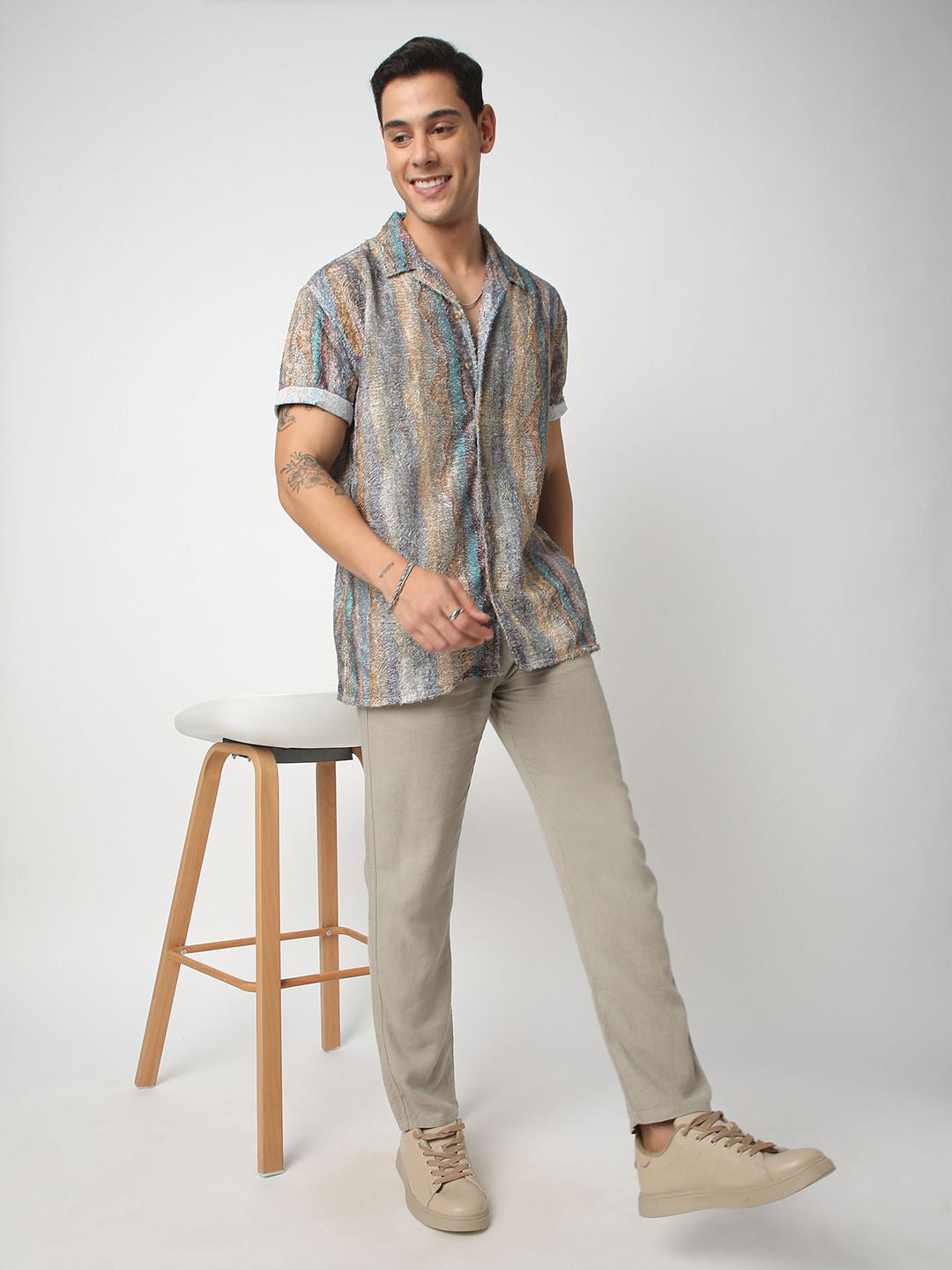 VASTRADO Men Classic Abstract Self Design Oversized Casual Shirt