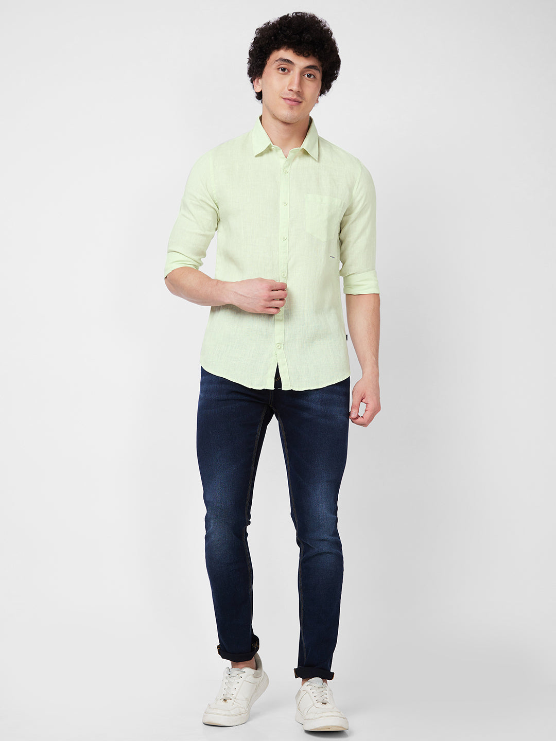SPYKAR Spread Collar Linen Casual Shirt