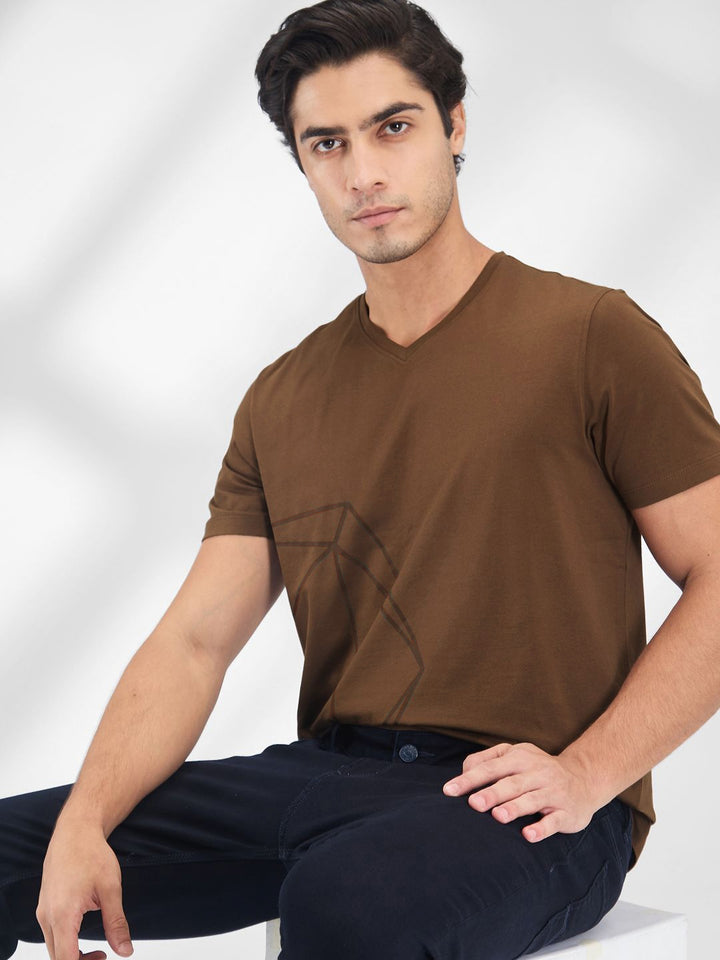 SPYKAR Men V-Neck Raw Edge Slim Fit T-shirt