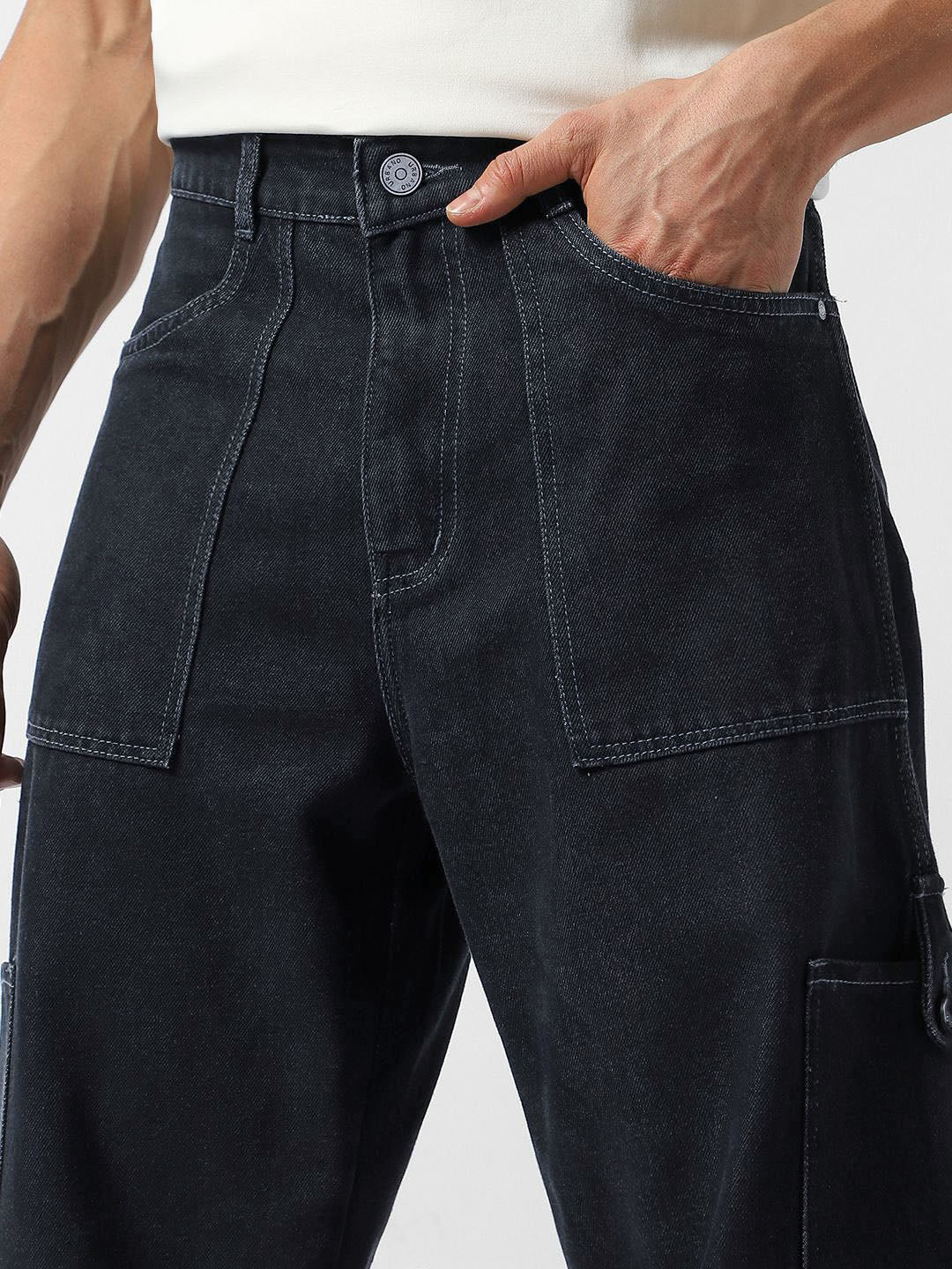 Urbano Fashion Men Loose Baggy Fit Washed Cargo Jeans with 6 Pockets Non-Stretchable