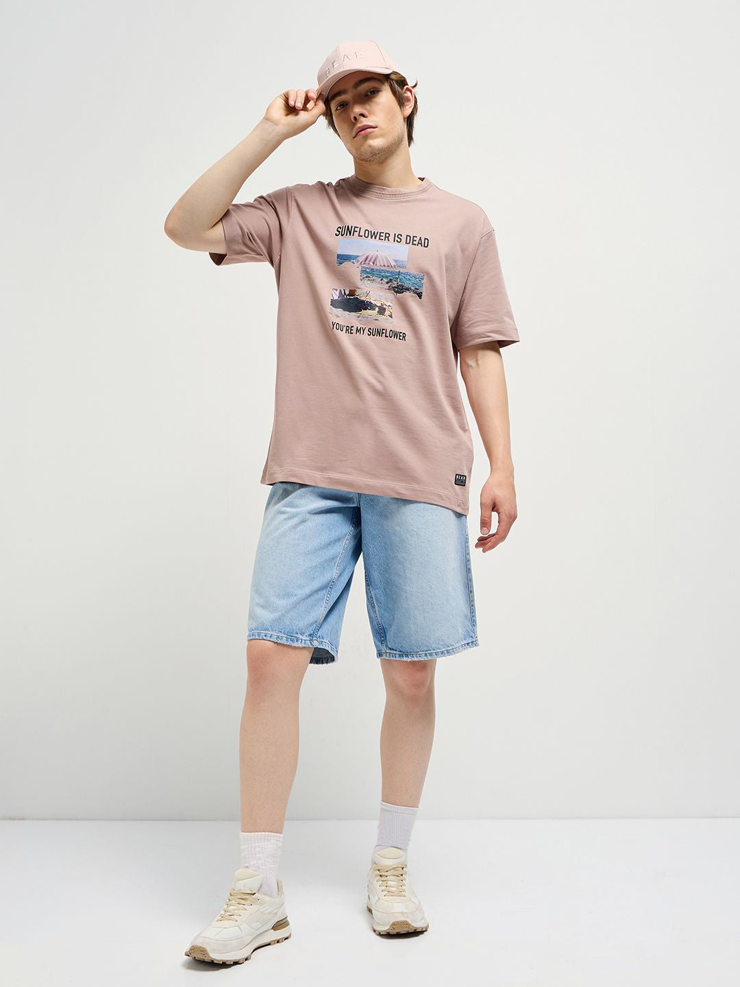 THE BEAR HOUSE Men Typography Printed Round Neck Cotton Oversized T-shirt
