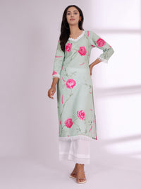 Varanga Floral Printed V-Neck Pure Cotton Straight Kurta