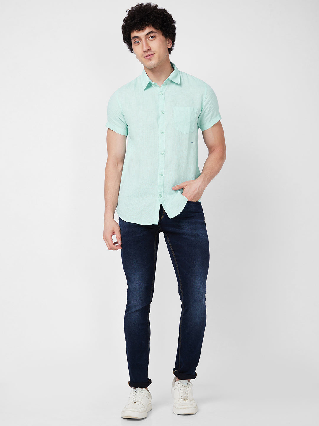 SPYKAR Spread Collar Short Sleeves Regular Fit Opaque Casual Shirt