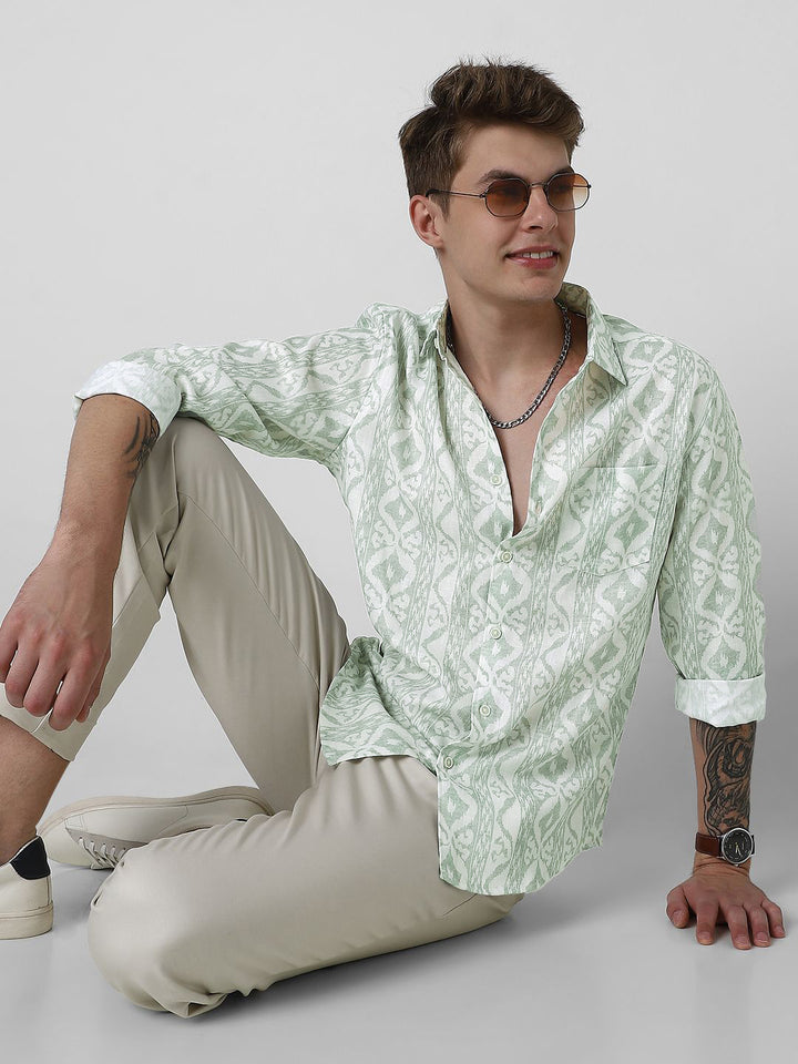 VASTRADO Men Classic Slim Fit Opaque Printed Pure Cotton Casual Shirt