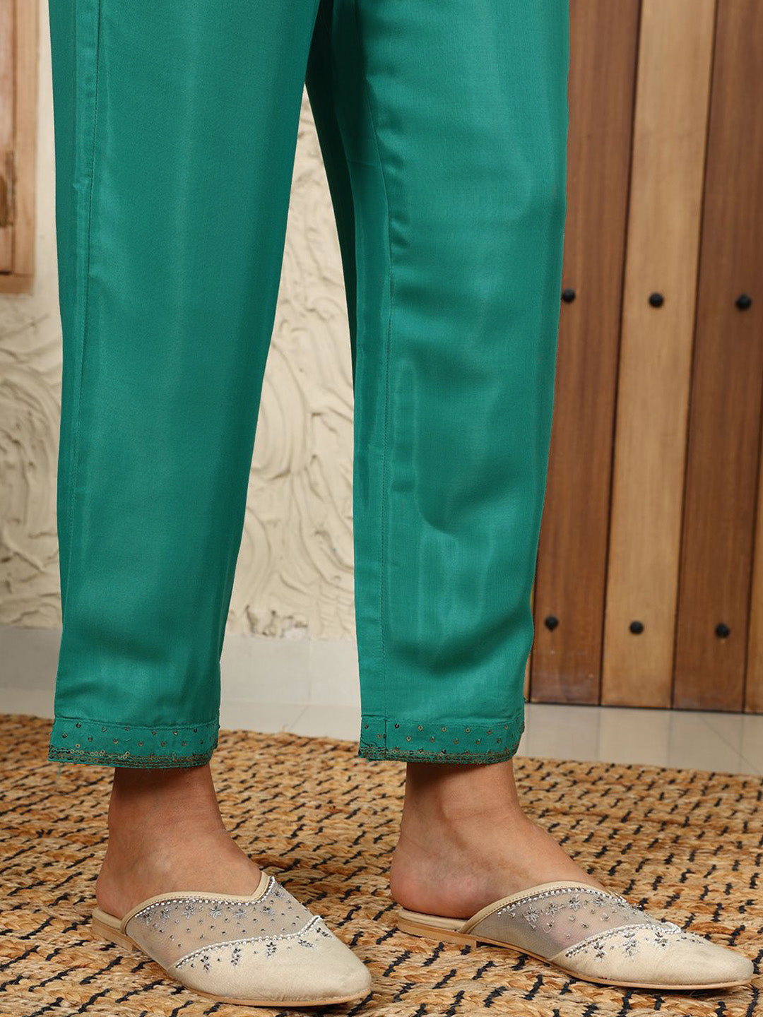 W Solid Women Straight Fit Pleated Casual Trousers