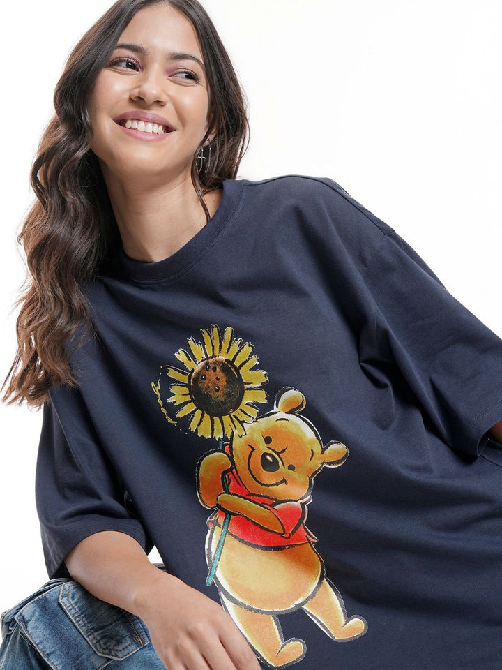 Tokyo Talkies Women Disney Winnie The Pooh Graphic Printed Oversized Cotton Tshirt