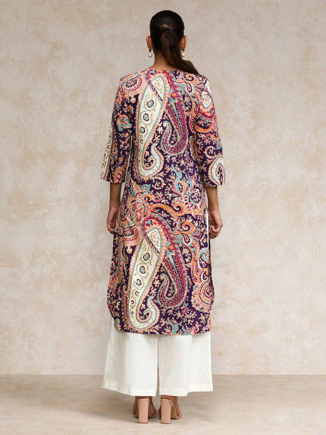 Varanga Ethnic Motifs Printed Pure Cotton Notch Neck Straight Kurta