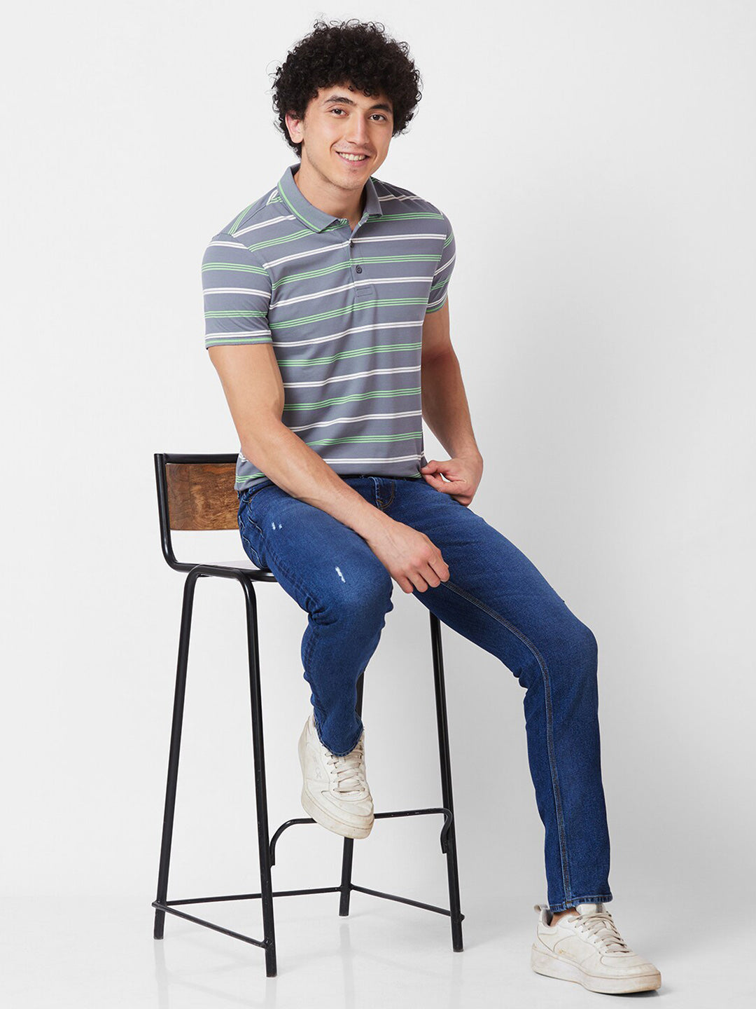 SPYKAR Striped Polo Collar Cotton Slim Fit T-shirt