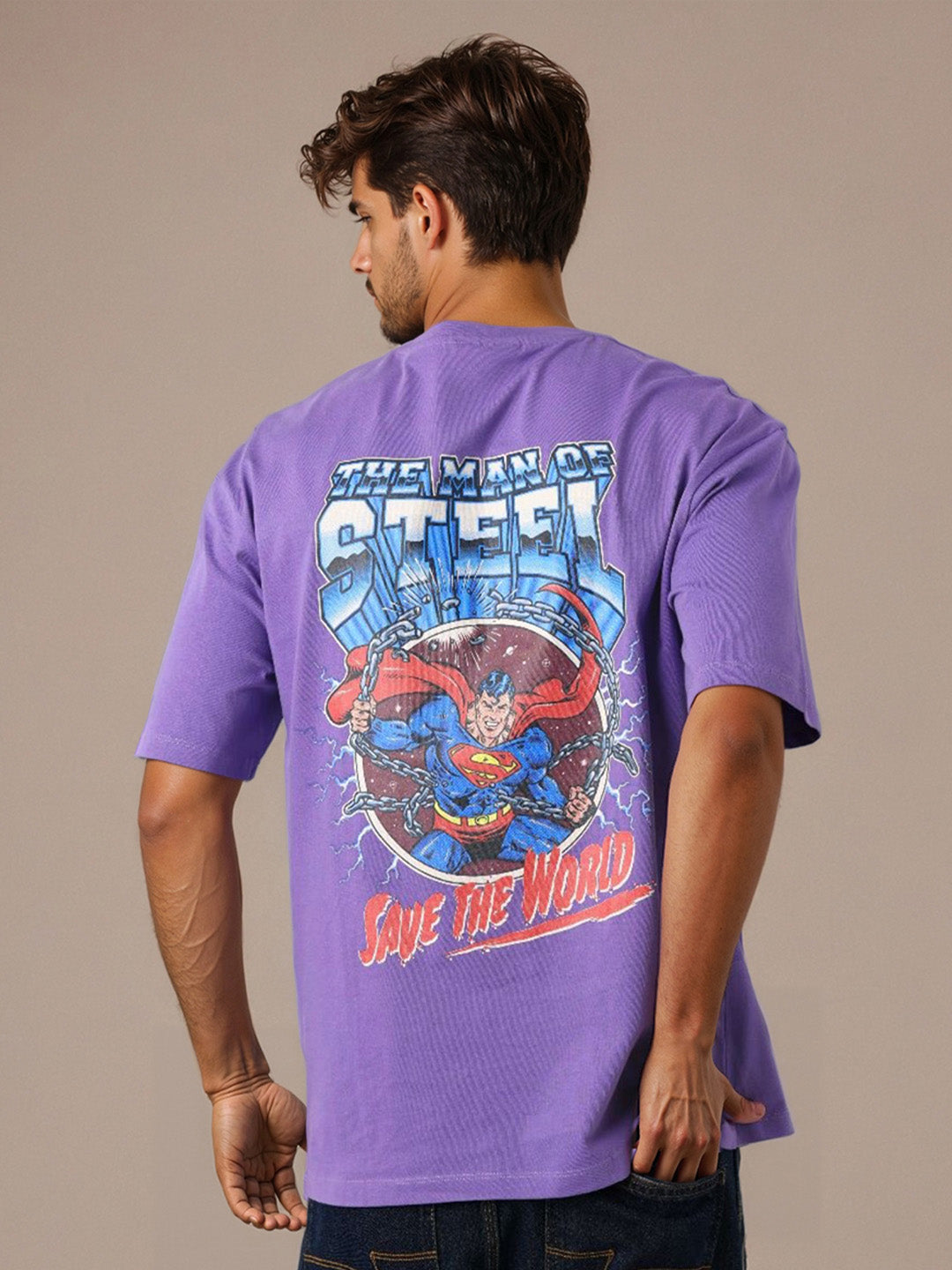 The Indian Garage Co Men Superman Graphic Printed Round Neck Cotton Relaxed Fit T-shirt