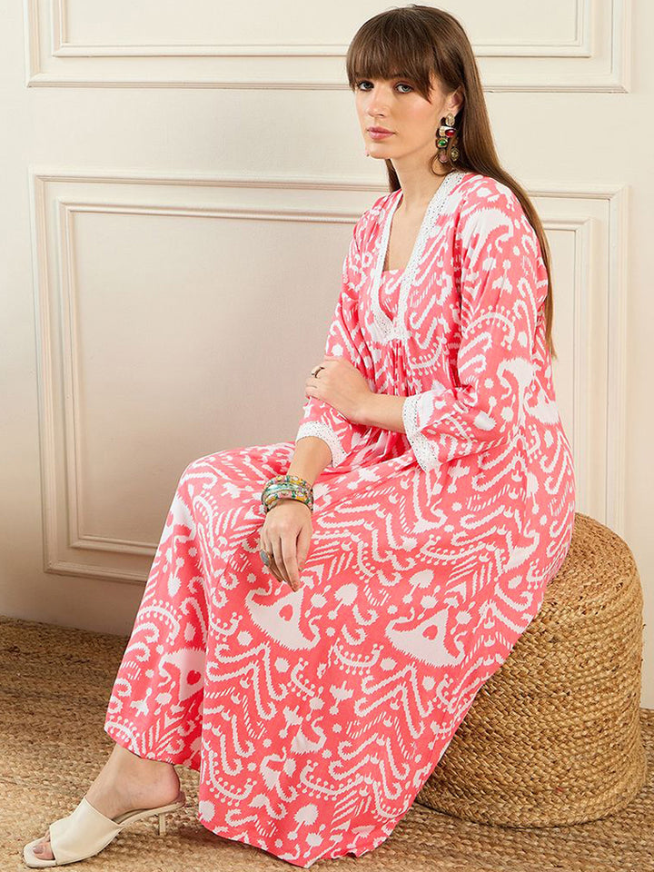 Indo Era Abstract Printed Pleated A-Line Kurta
