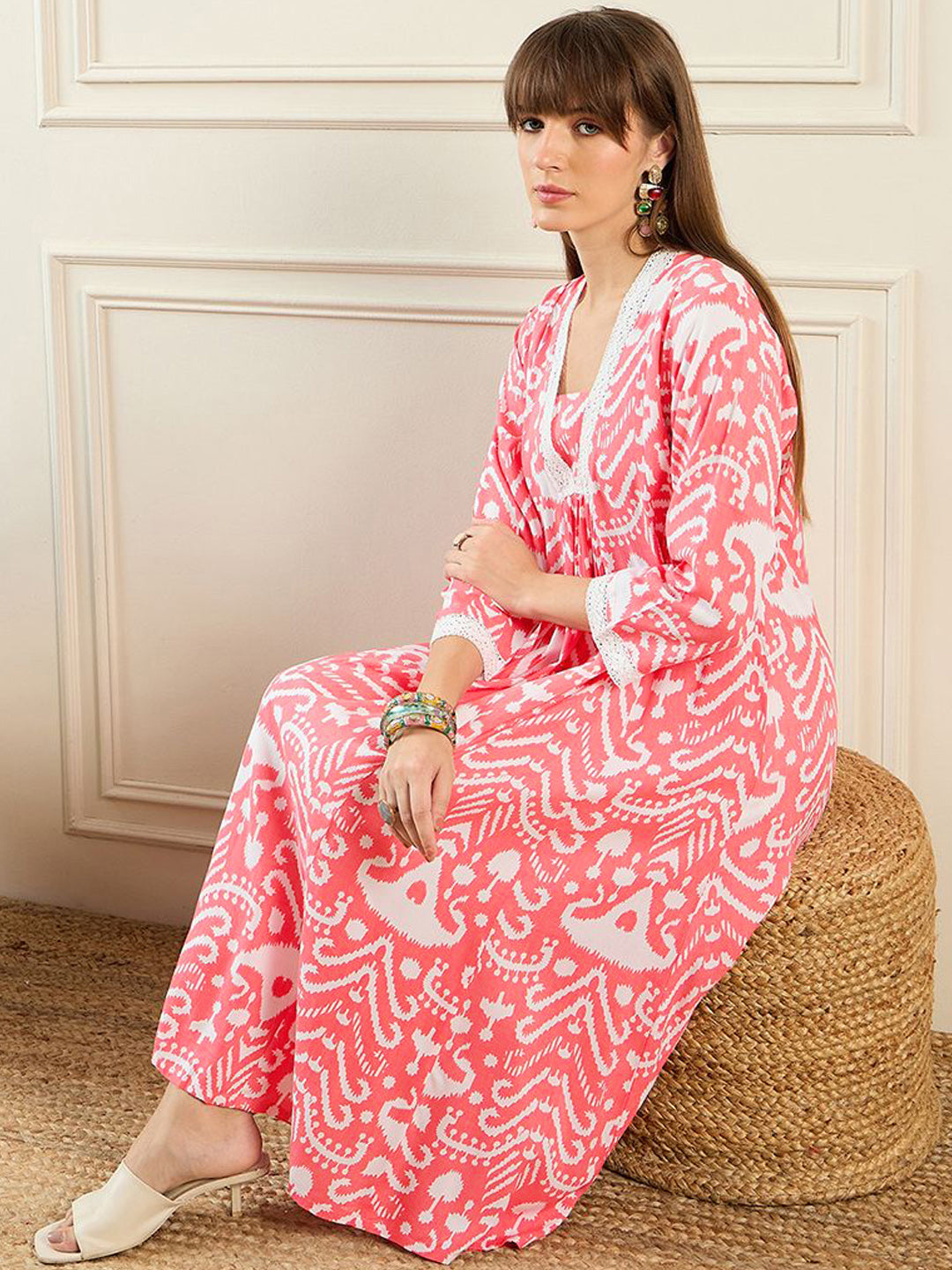 Indo Era Abstract Printed Pleated A-Line Kurta