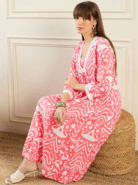 Indo Era Abstract Printed Pleated A-Line Kurta