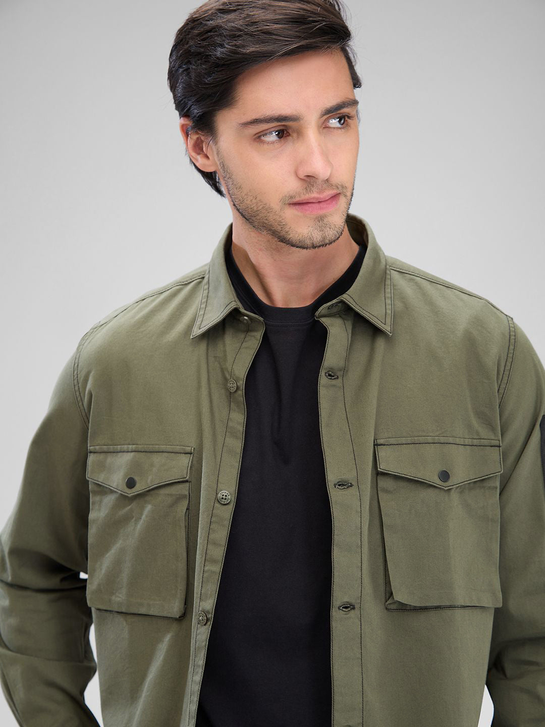SPYKAR Pure Cotton Comfort Fit Pocket Detailing Spread Collar Casual Shirt