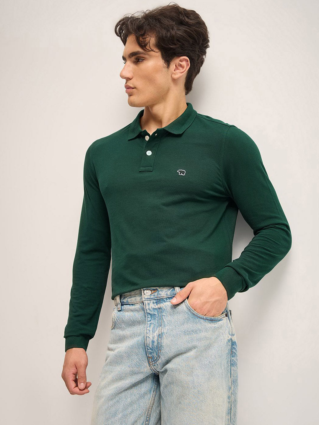 THE BEAR HOUSE Men Solid Polo Collar Cotton T-shirt