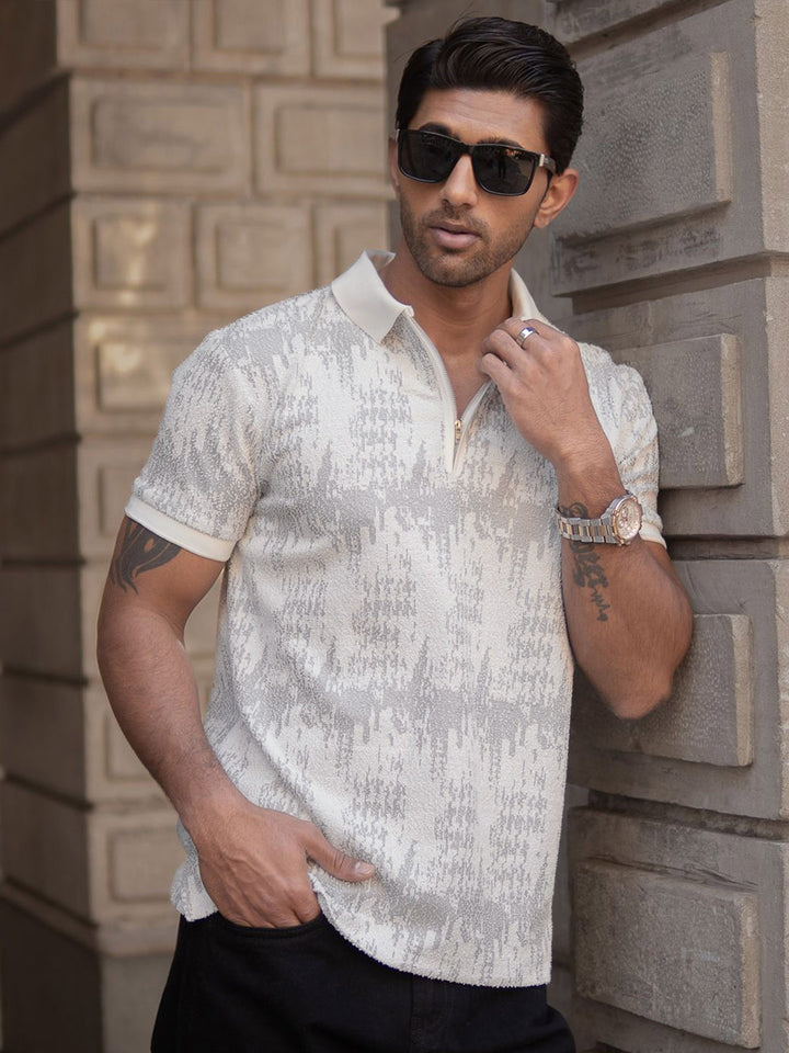 Powerlook Men Abstract Printed Polo Collar T-shirt
