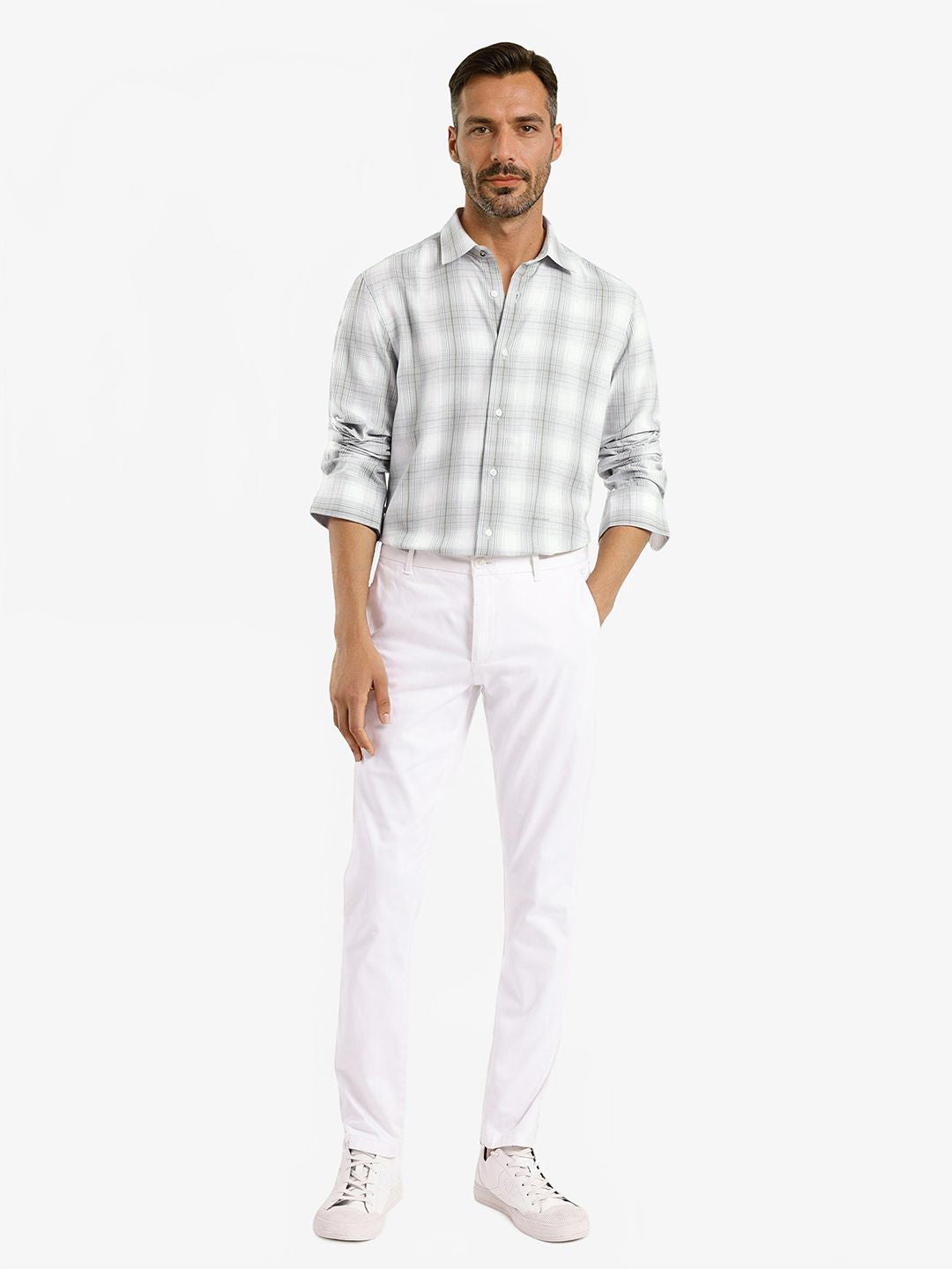 RARE RABBIT Comfort Spread Collar Checked Cotton Casual Shirt