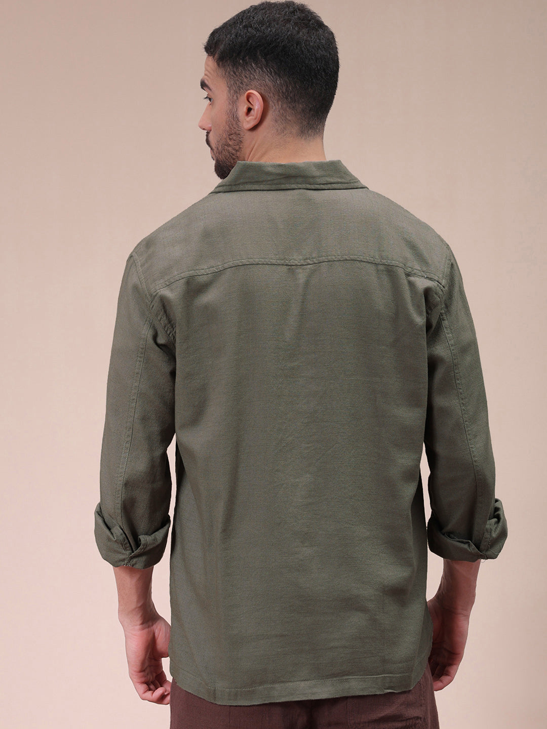 The Indian Garage Co Men Regular Fit Solid Double Flap Pocket Resortwear Overshirt