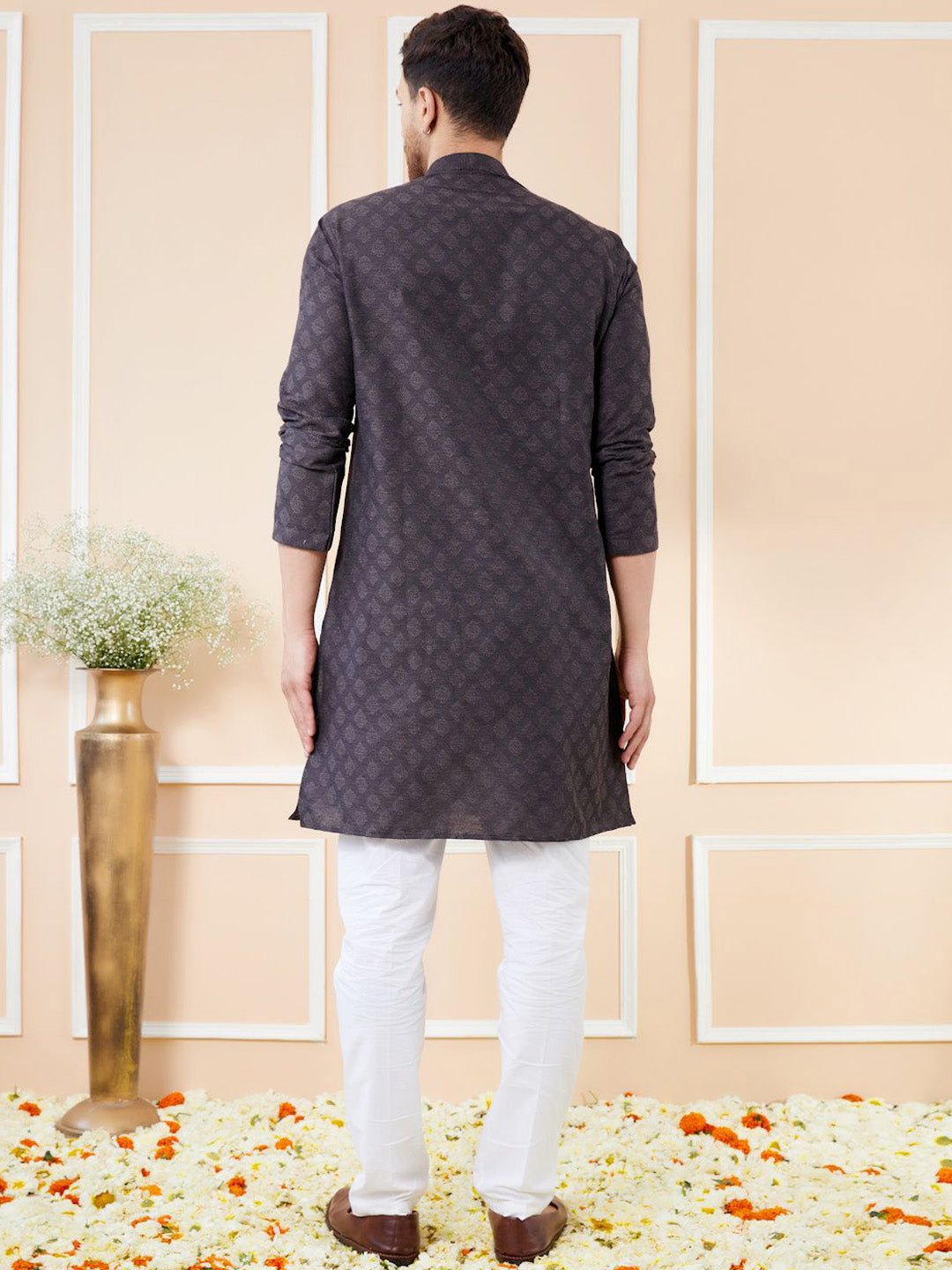 See Designs Ethnic Motifs Woven Design Long Sleeves Straight Kurta & Pyjama