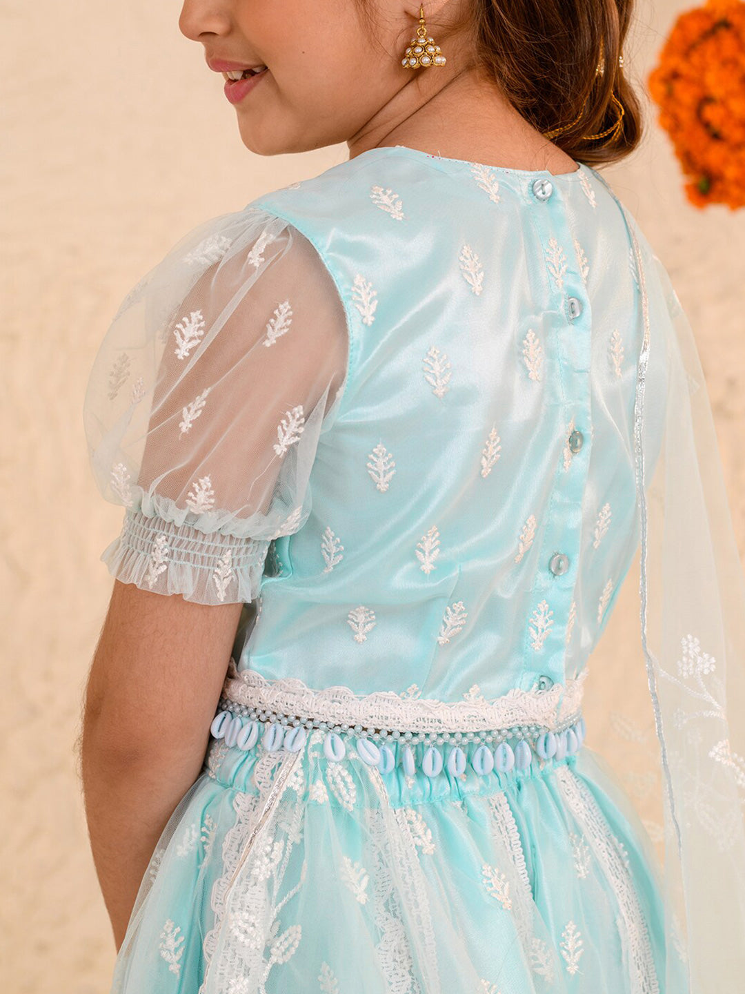 pspeaches Girls Embroidered Thread Work Ready to Wear Lehenga & Blouse With Dupatta