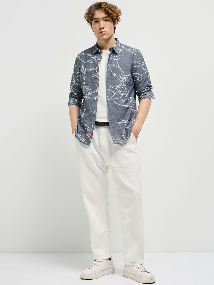 THE BEAR HOUSE Men Spread Collar Abstract Printed Pure Cotton Casual Shirt