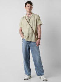 VASTRADO Men Classic Cuban Collar Popcorn Texture Oversized Casual Shirt