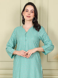 W Women Geometric Printed Flared Sleeves Sequinned Kurta