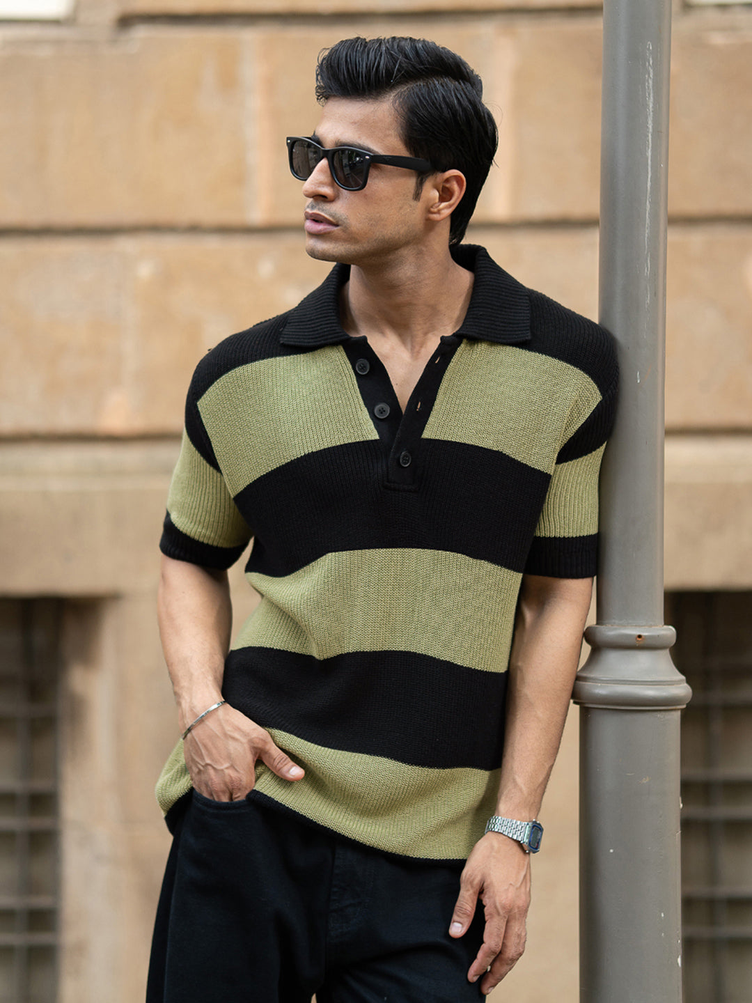 Powerlook Men Striped Polo Collar T-shirt