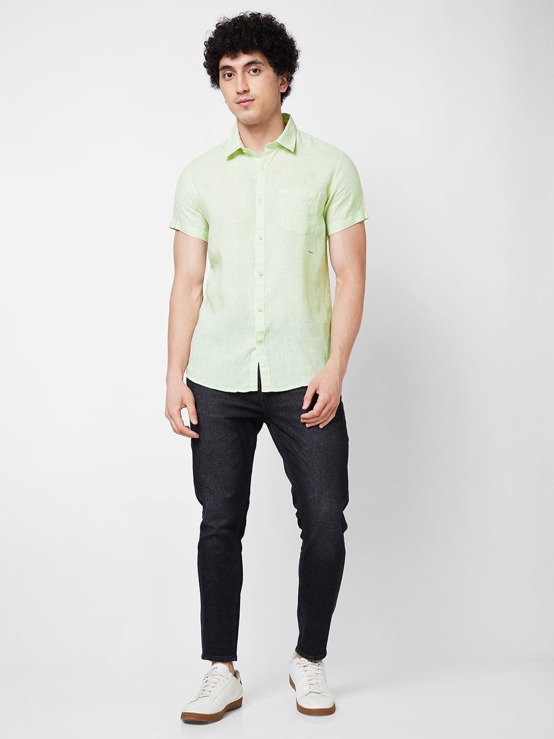 SPYKAR Spread Collar Short Sleeves Linen Casual Shirt