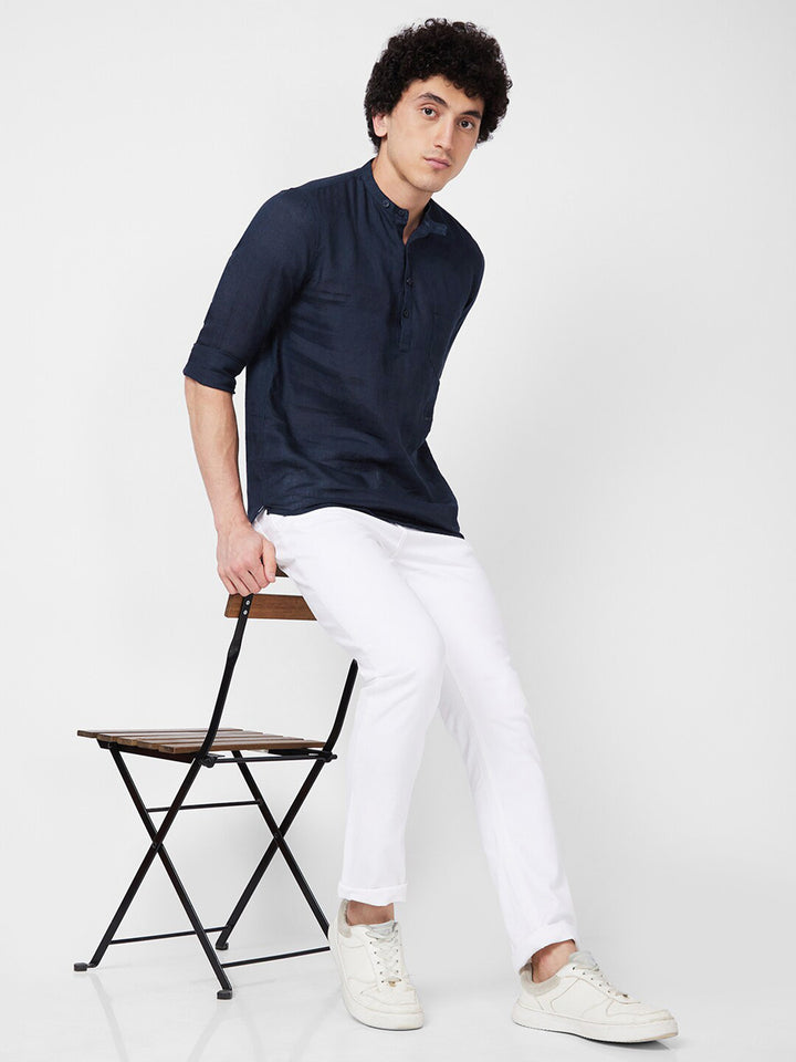 SPYKAR mandarin collar Long Sleeves Casual Linen Shirt