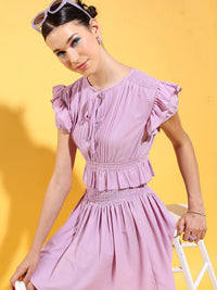 Tokyo Talkies Tie Up Neck Smocked And Pleat Detail Fit & Flare Mini Dress