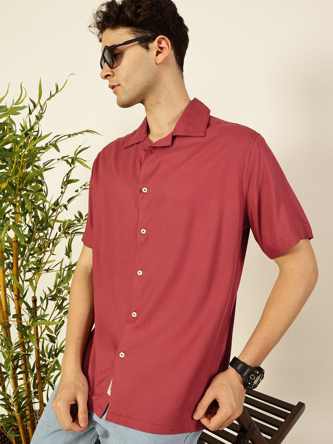 Thomas Scott Men Premium Cuban Collar Solid Oversized Casual Shirt