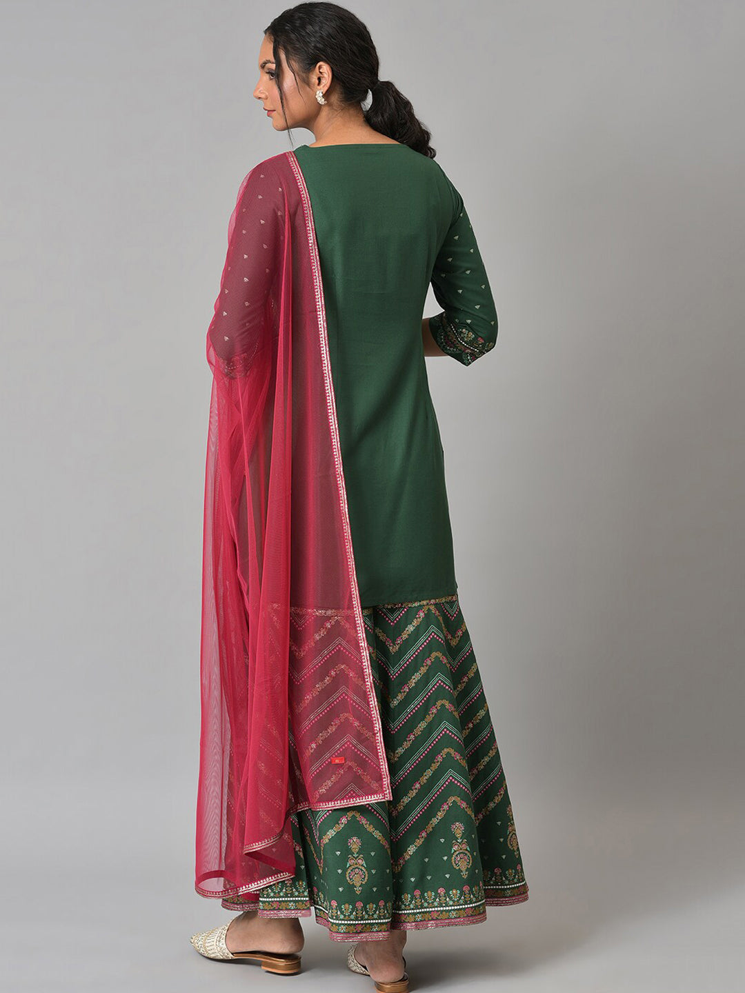 W Women Floral Printed Kurta with Sharara & With Dupatta