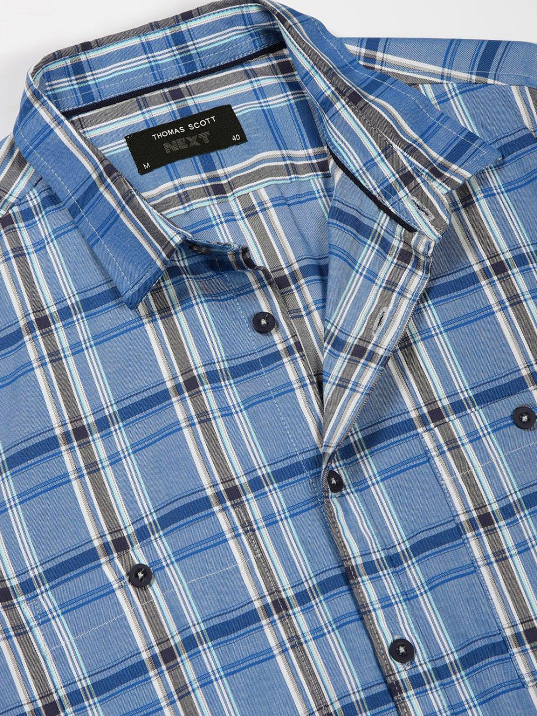 Thomas Scott Men Classic Spread Collar Tartan Checked Cotton Slim Fit Casual Shirt