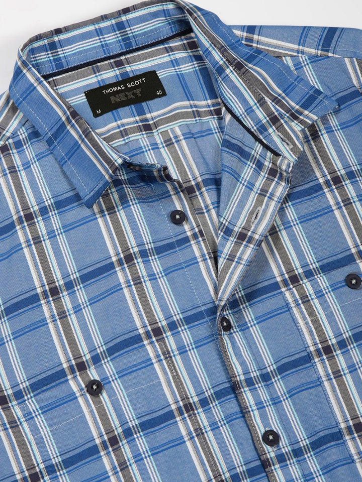 Thomas Scott Men Classic Spread Collar Tartan Checked Cotton Slim Fit Casual Shirt