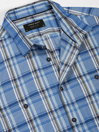 Thomas Scott Men Classic Spread Collar Tartan Checked Cotton Slim Fit Casual Shirt