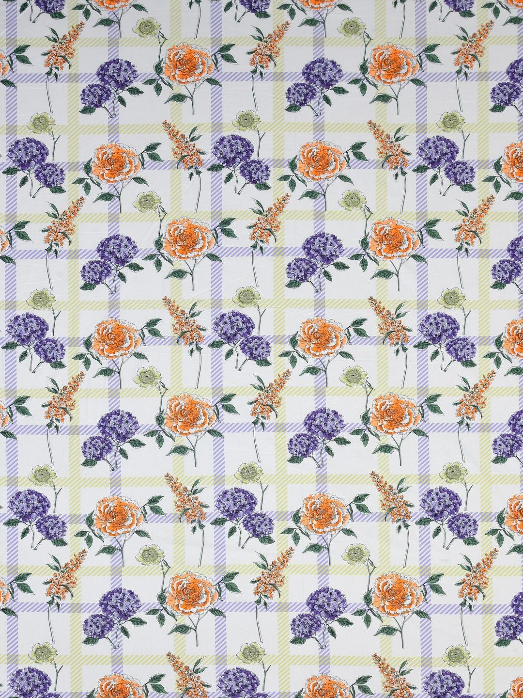 BOMBAY DYEING Florentine White Floral Pure Cotton 144TC Queen Bedsheet Set 2.28 m X 2.54m