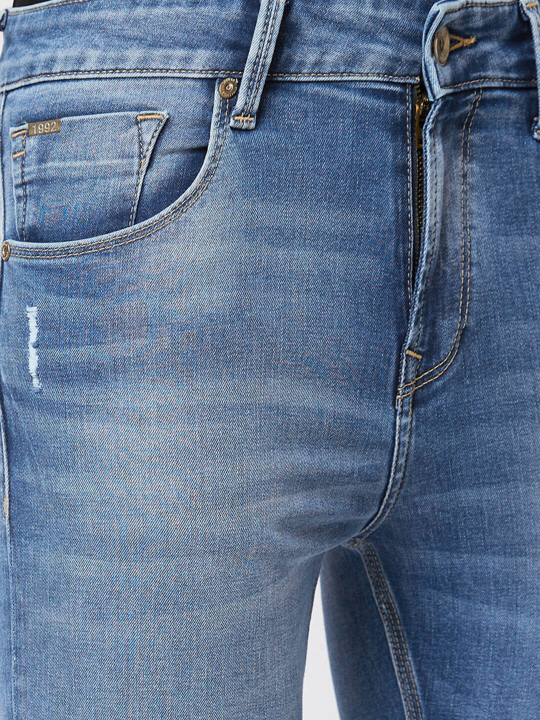 SPYKAR Men Tapered Fit Mildly Distressed Heavy Fade Whiskers Cotton Jeans