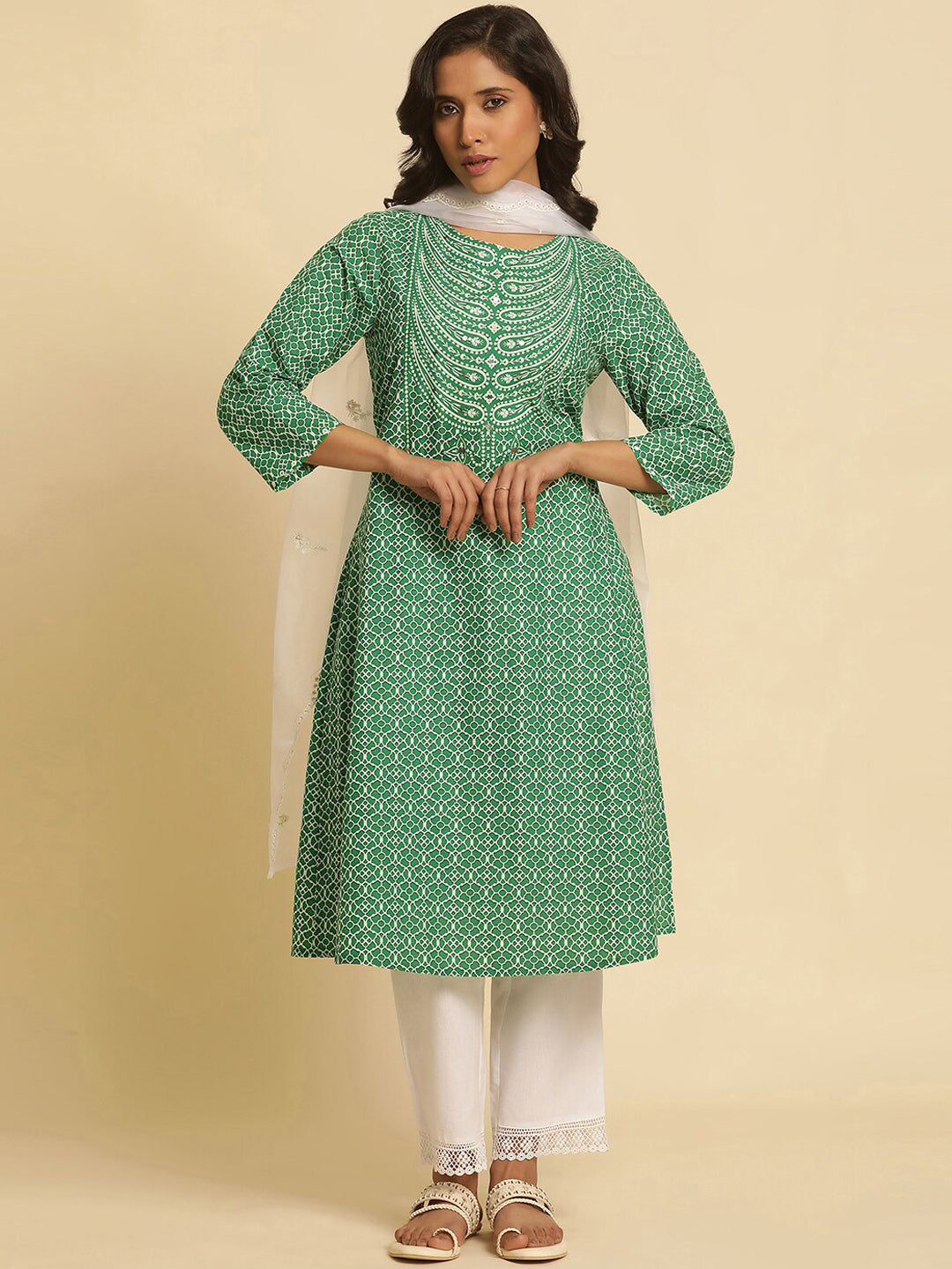 W Ethnic Motifs Printed Pure Cotton A-Line Kurta