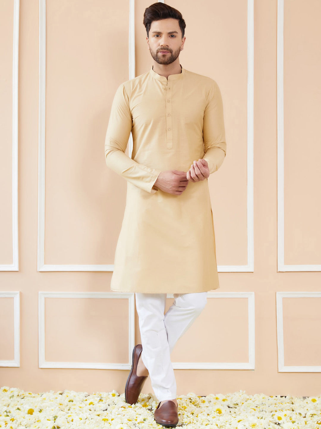 See Designs Mandarin Collar Pure Cotton Straight Kurta