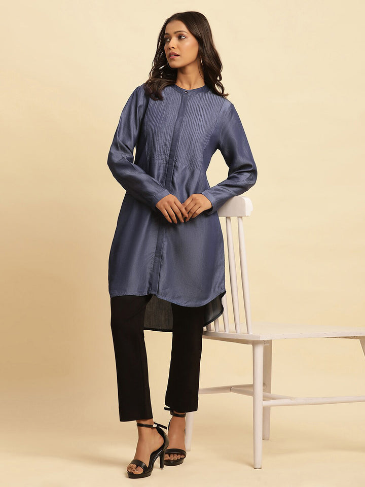 W Mandarin Collar Long Sleeves Lyocell Kurta