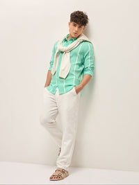 THE BEAR HOUSE Men Spread Collar Vertical Striped Cotton Slim Fit Casual Shirt