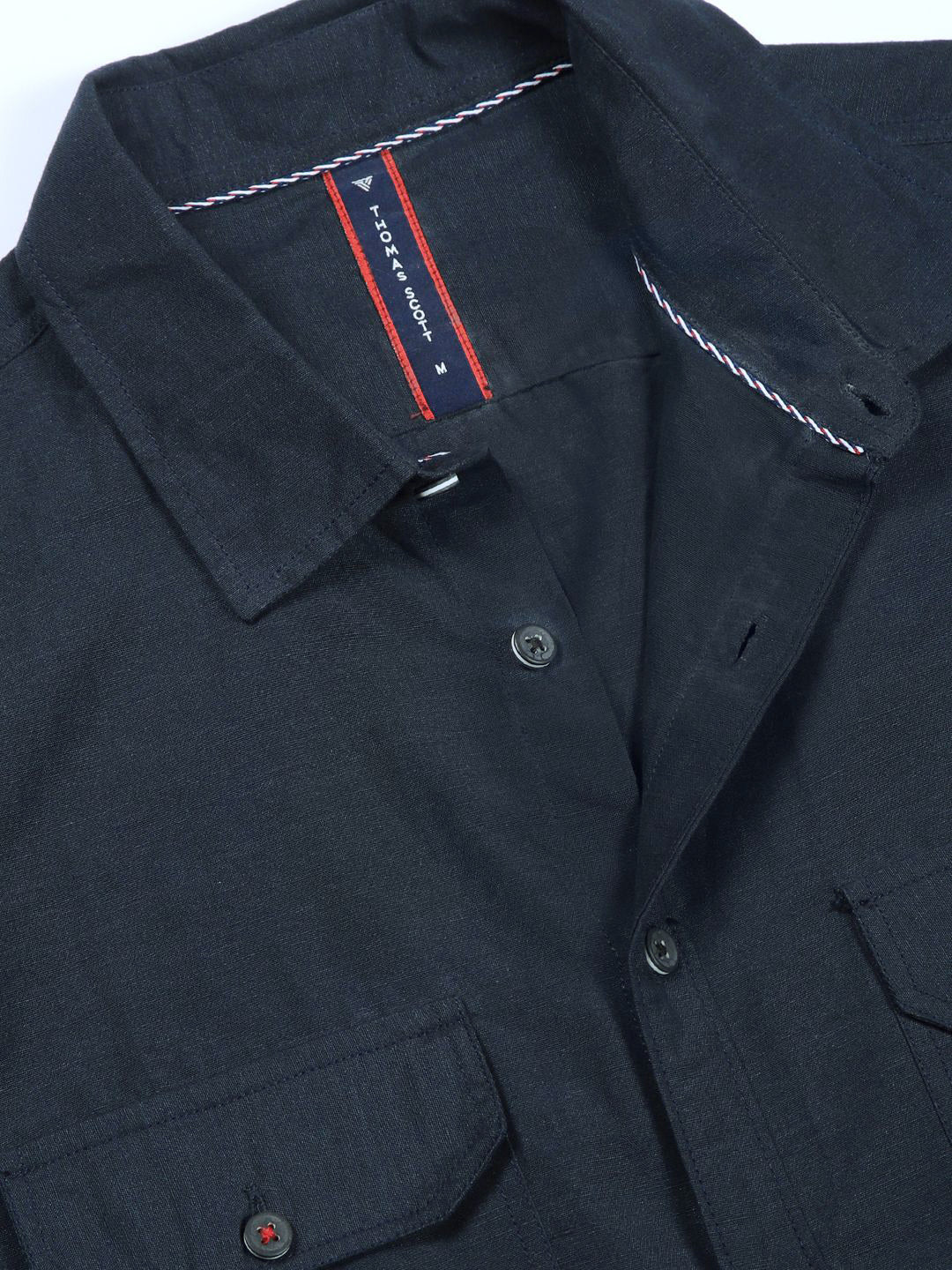 Thomas Scott Men Classic Slim Fit Spread Collar Solid Linen Casual Shirt