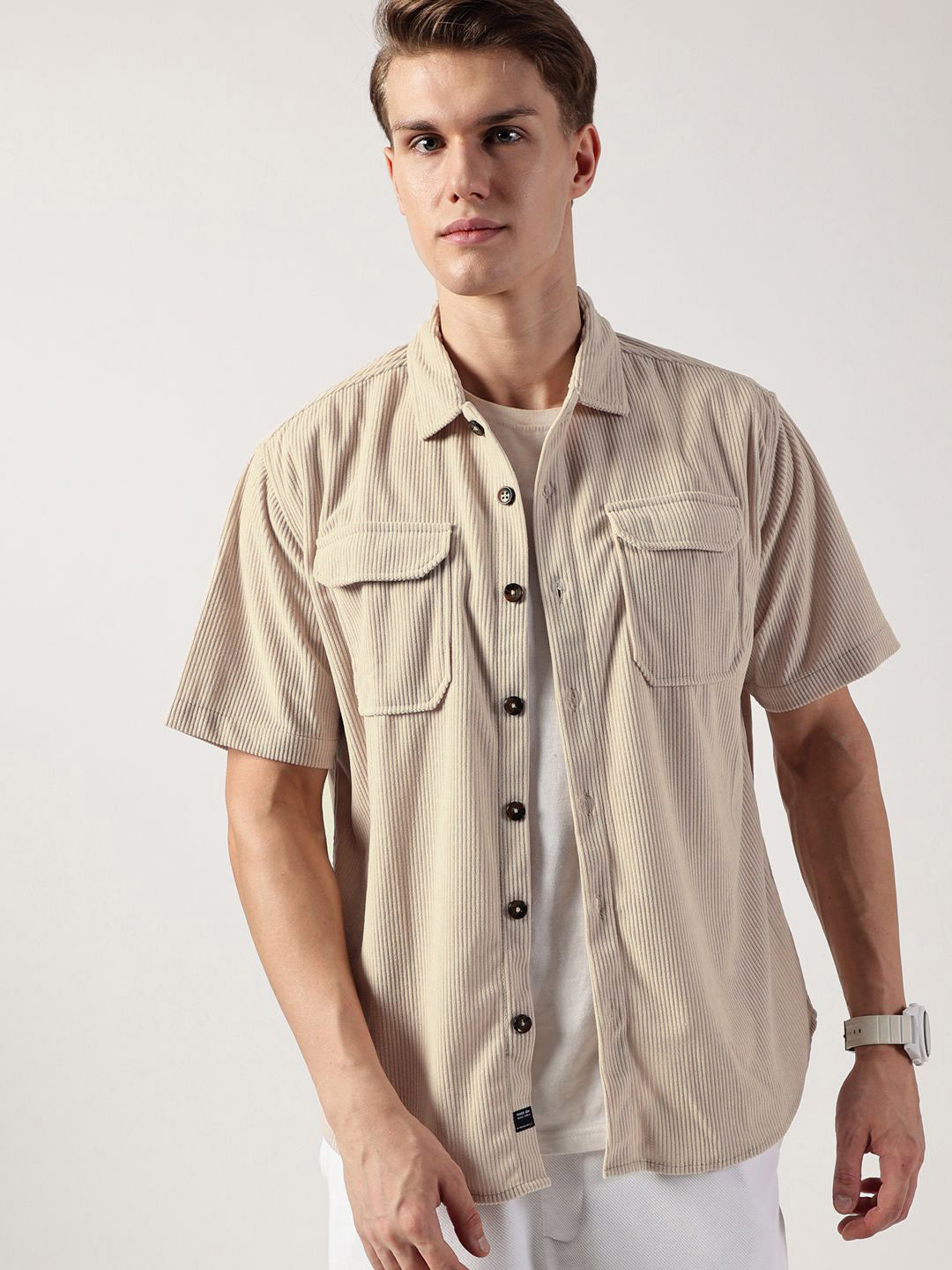 Thomas Scott Men Premium Corduroy Oversized Casual Shirt