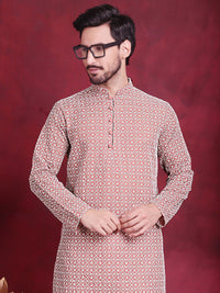 Jompers Geometric Embroidered Pure Cotton Chikankari Kurta