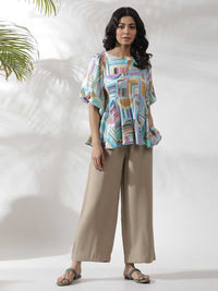 W Geometric Printed Puffed Sleeves Top